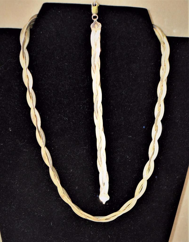 70's vintage silver925 necklace＆bracelet Vintage Signed SU 925 Italy Sterling Silver Braided Set