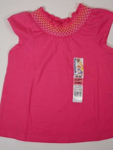 Toddler Girls Shirts Graphic Print Tops Dark Pink Smocked Tee Outfits 2T, 4T, 5T - Picture 2 of 3