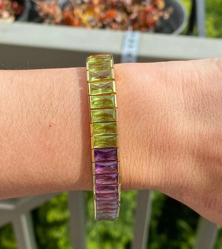 Roman Multicolored Baguette Multistone Bracelet 1980s Vintage Jewelry 925 Silver - Picture 5 of 10