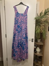 Be You Floral Maxi Beach Dress Size 24 Purple Blue Tie Open Back Tiered