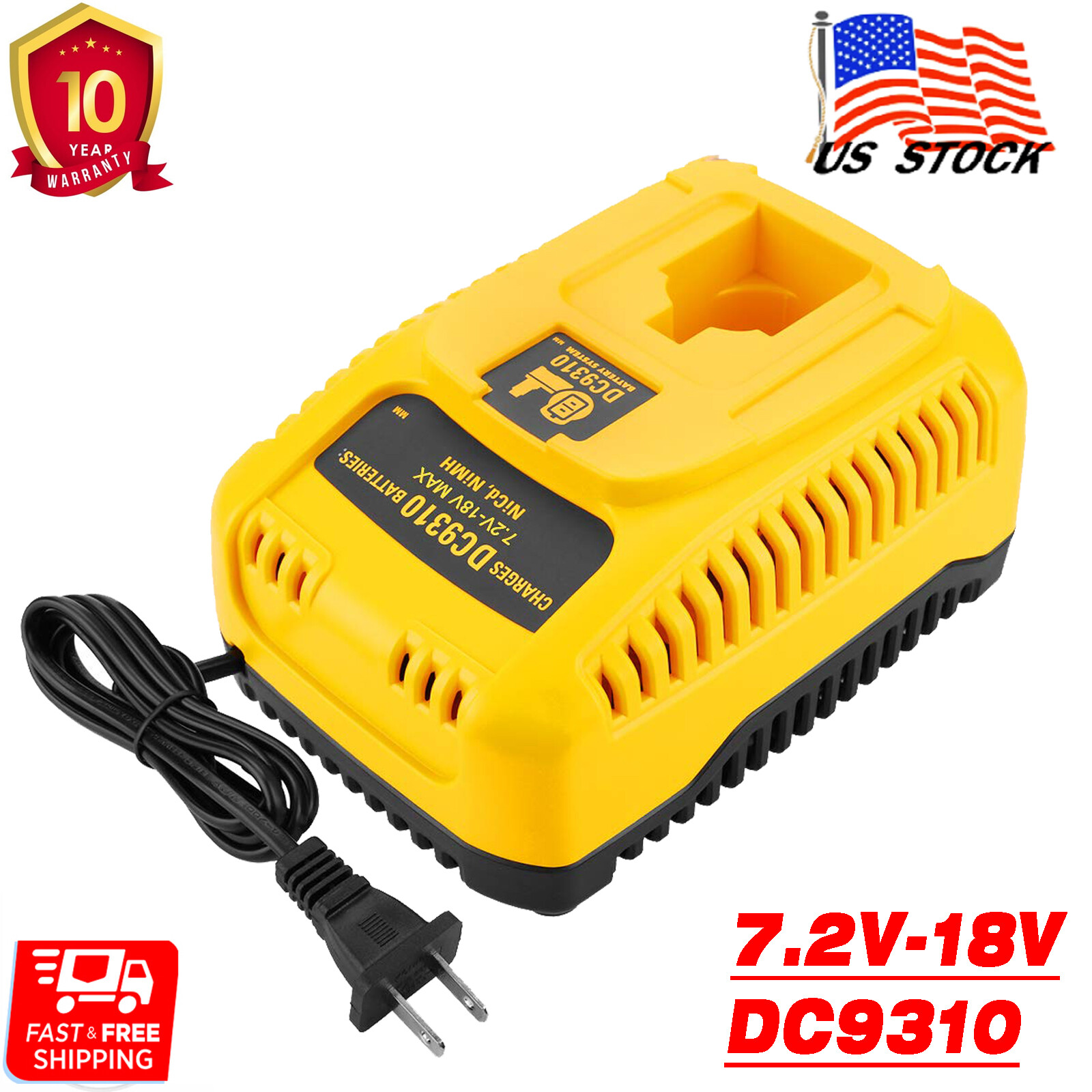 DeWalt DC9310 Battery Charger 18V DC9310 Charger For DeWalt 7.2V-18V XRP  Batteries - Compatible With DC9096, DC9098 NiCd/NiMH Dewalt 18v Battery  Charger