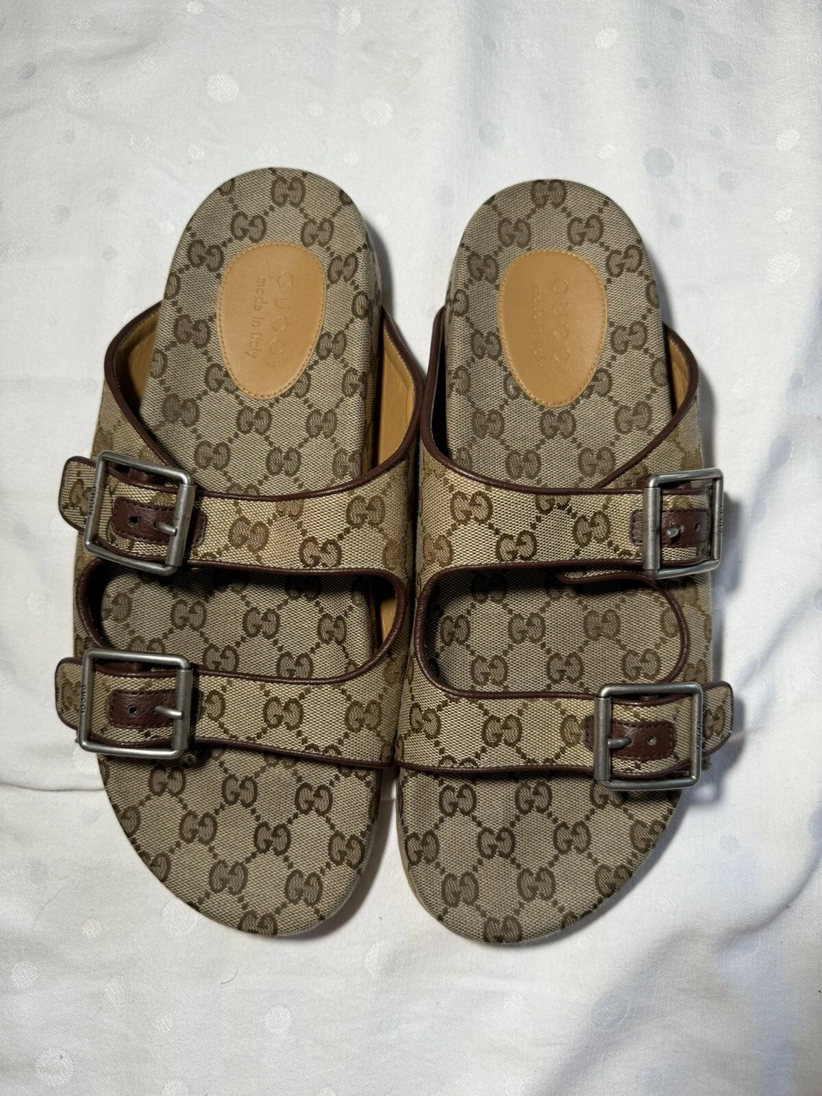 Sandale homme GUCCI GG toile slide avec bretelles   Beige/ébène