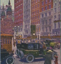 NYC TRAFFIC CIRCA 1900. COLOR STEREO LITHOGRAPH.