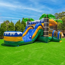 XJUMP Tropical Inflatable Bounce House Water Slide Combo w/ Splash Pool Blower