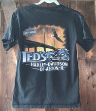Vintage Hanes Beefy-T Harley Davidson T-Shirt S Double Graphic Alton IL USA Made