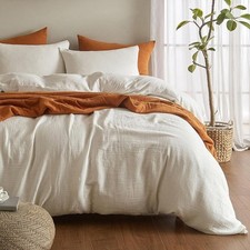 Muslin Duvet Cover King Size, 100 Washed Cotton Duvet Cover Set, Ultra Soft