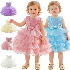 Baby Girls Tutu Kids Dresses Toddler Tiered Prom Dance Wedding Ball Gown Bow