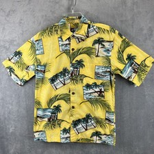 Vtg Kunahs Shirt Adult Medium Yellow Hawaiian Button Up Camp Short Slv USA Made