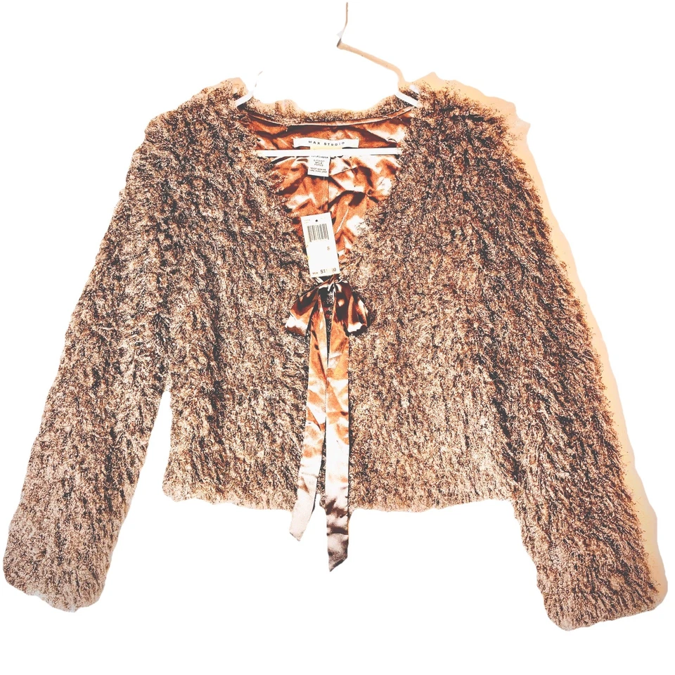 NWT MAX STUDIO  Tan Faux Furry Fuzzy  Soft Dressy Casual Evening Jacket Size S