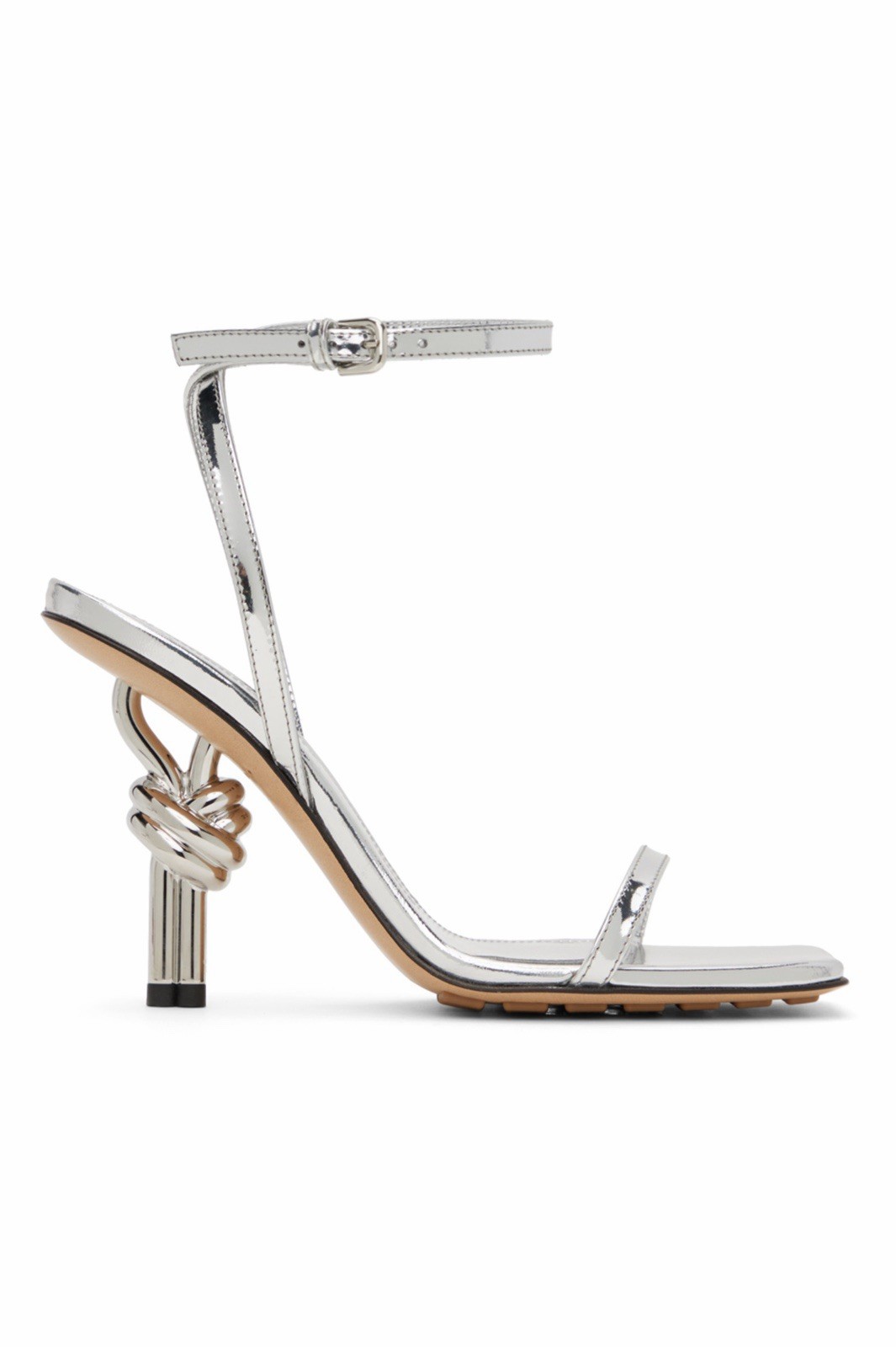 Bottega Veneta Silver Knot Sandal Heels 37