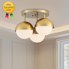 Globe Flush Mount 3-Light Ceiling Light, Mid Century Modern Brass Gold Ceiling L