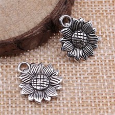 12 or 30PCS Antique Silver Tone Sunflower Charm Pendant, Flower Charm XCS63