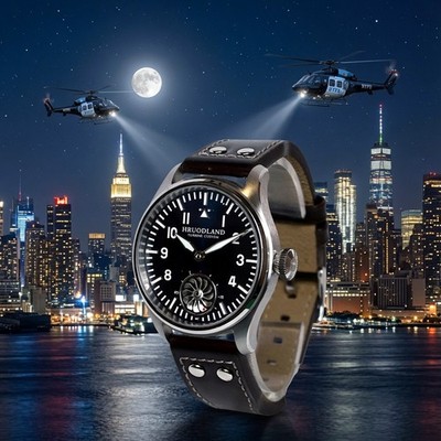 HRUODLAND F016 TURBINE PILOTS WATCH SEAGULL ST3620 HAND WIND MECH SAPPHIRE BGW9!