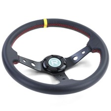Sportlenkrad 350mm Echtleder Gelbe Markierung Motorsport Racing geschüsselt