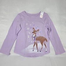 Jumping Beans Girls 4 Long Sleeve Lilac Deer Winter Graphic Tee NWT