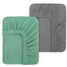 2 Pack Green  Grey Muslin Cotton Crib Sheets for Girls  Boys-Neutral Breath...
