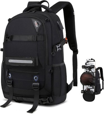 Skateboard Backpack, Laptop Backpack with USB Charging Port RFID Anti-Theft Lock