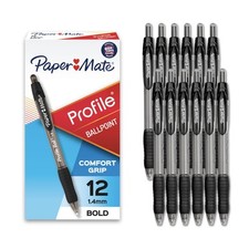 Paper Mate Profile Retractable Ballpoint Pens Bold Point 1.4mm Black 12 Count