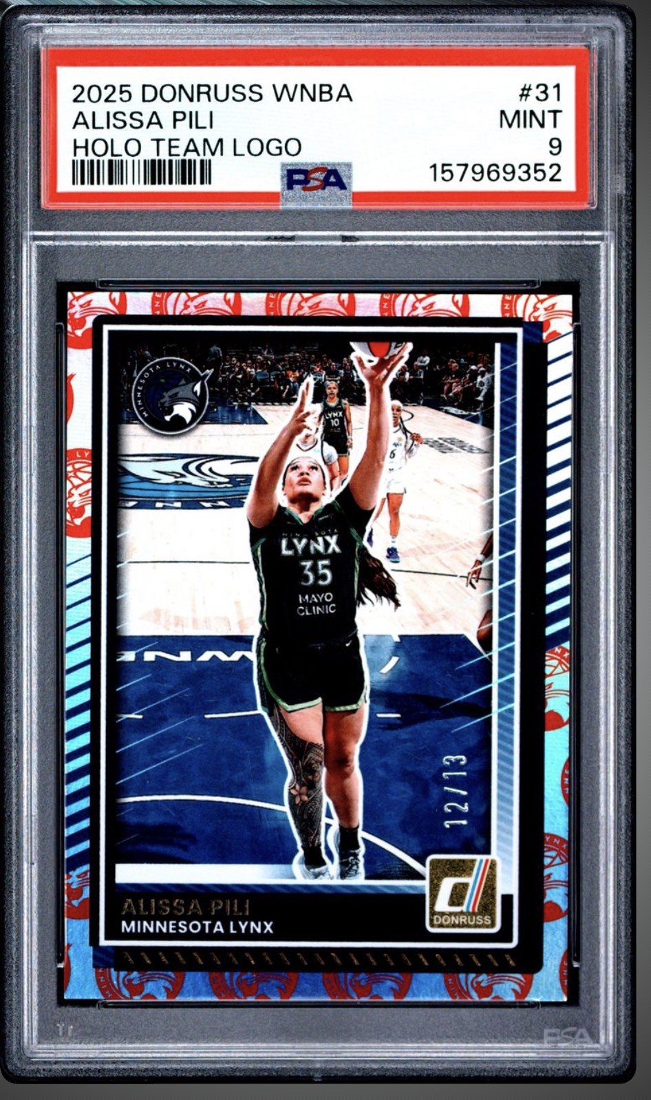2025 WNBA Donruss Alissa Pili /13 Holo Team Logo Parallel🔥 PSA 9🎉POP 1💎Lynx