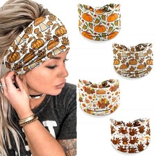 Thanksgiving Headbands for Women Stretchy Turky Pumpkin Print Hair Bands Soft