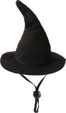 Witch Hat for Cats, Dog Halloween Witch Costume, Black Felt Adjustable Wizard
