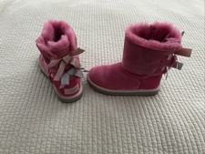 UGG Toddler Bailey Bow II Boots Size US 12 Pink Azalea/Icelandic Blue