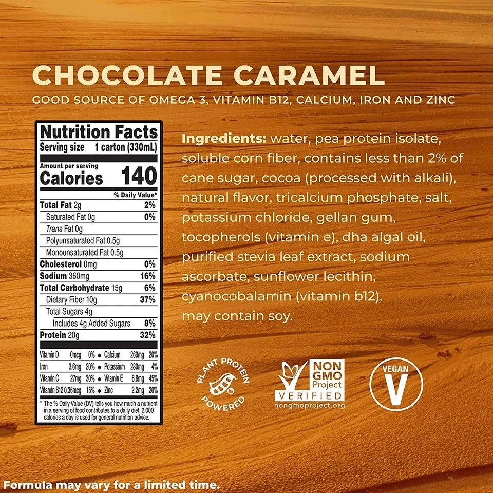 Batido de proteínas a base de plantas Evolve, chocolate caramelo, 20 g de proteína vegana, lácteos Foto 4 de 4