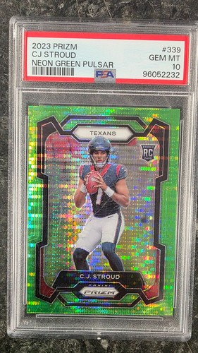 2023 PANINI PRIZM CJ STROUD NEON GREEN PULSAR ROOKIE CARD #339 PSA 10 GEM MINT