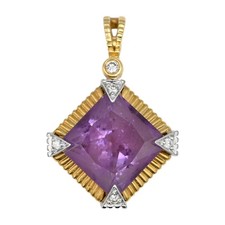 VINTAGE DESIGNER DIAMOND AMETHYST SLIDE NECKLACE PENDANT 18K WHITE YELLOW GOLD