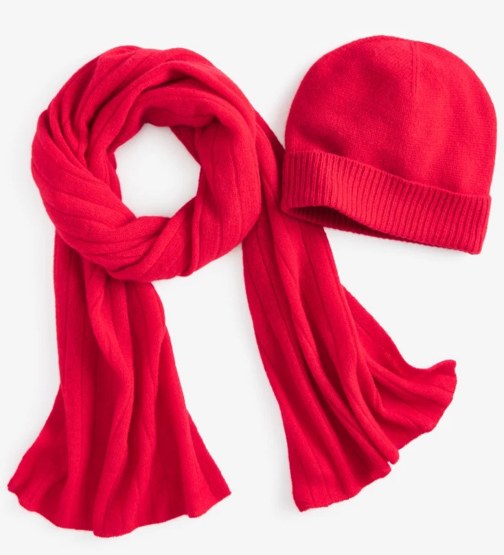 Charter Club women's 100% Cashmere Scarf & Beanie hat set - Red - retail $188