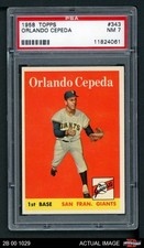 1958 Topps #343 Orlando Cepeda Giants RC HOF ROYw PSA 7 - NM