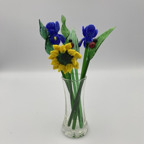 "7 Piezas ESTILO MURANO Arte Vidrio Soplado a Mano Surtido Flores Hojas Ladybugs 7.5"""