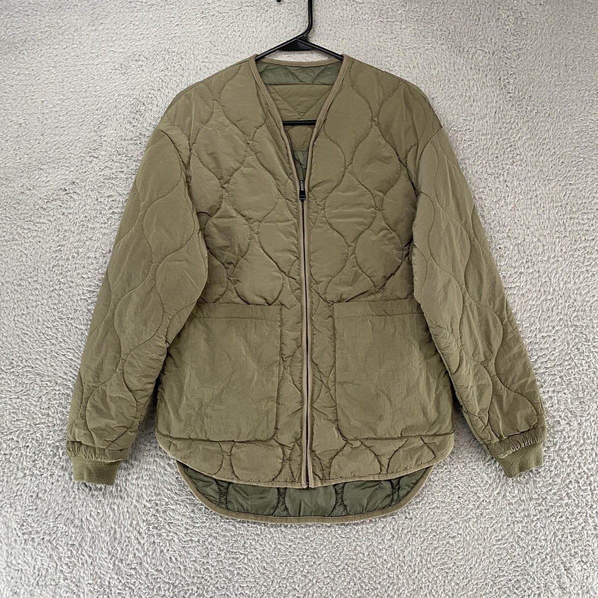 Zara Quilted Jacket Womens XS Olive Green Lightweight Puffer Reversible  Woobie