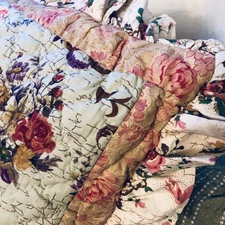 Cottage Floral Quilted Pillow Covers Euro Shams Cotton Ruffled Hem 26 X 26 Set 2