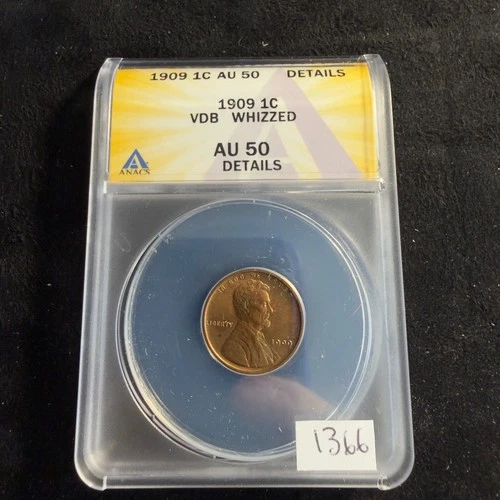 1909 VDB Lincoln Wheat Cent 1c Penny ANACS AU50 Details ESTATE COIN 1366