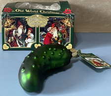 Vtg Old World Christmas Pickle Ornament 3" Ombre Green glass holiday 2006