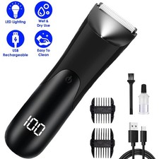 Electric Body Hair Trimmer USB Groin Trimmer Wet/Dry Shaver Groomer w/ LED Light