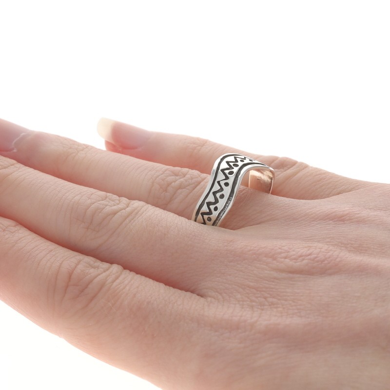 Sterling Silver Wavy Zig Zag Dot Statement Band -… - image 5
