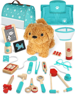 Arzt Set für Kinder, Tierarzt Set für Kinder mit Plüschhund, Doktorset aus Holz mit C