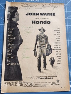 Pubblicità originale d'epoca John Wayne Geraldine pagina "Hondo" autografata altro