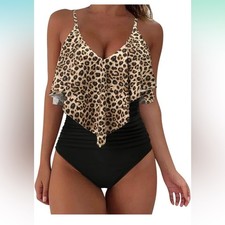 Leopard Print Ruffle Swimsuit size small