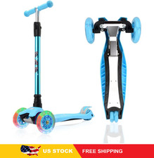 3 Wheel Scooter for Kids Light Up Wheels Adjustable Height Ages 3-12, Lake Blue
