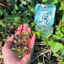 Adventurer Net Bag of Marbles - 21 Glass Toy Marbles Small and Medium Green