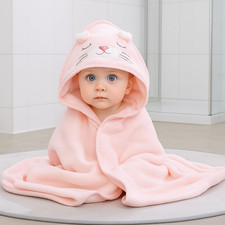 Hooded Baby Bath Towel Set 2-Pack   Soft  Absorbent  Pink  White  Cute Ani