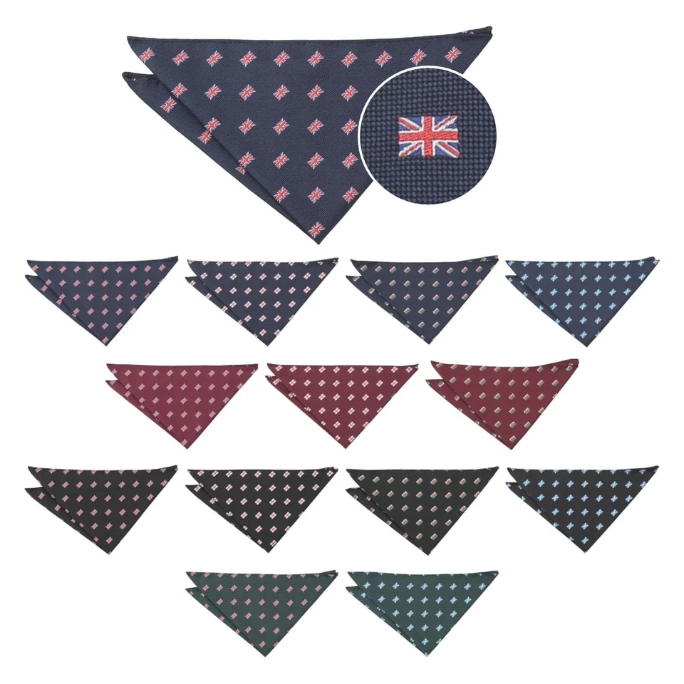 Mens Embroidered Flag Theme Design Patterned Novelty Pocket Square Hanky by DQT