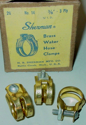 10 VINTAGE CAR RESTORATION Sherman 3/4'' I.D. 3/8'' BRASS 3-Ply Water Hose Clamps
