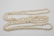 Vintage Freshwater White Pearl 7.5mm Knotted Opera Length Necklace 64 In