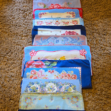 Vintage Lot of 12 Blue Floral Print Handkerchiefs / Hankies -1940's-1960's