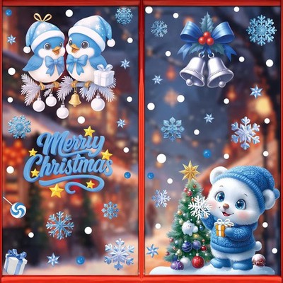 Weihnachten Fensteraufkleber Schneemann Weihnachtsmann Schneeflocken Elch Dekor