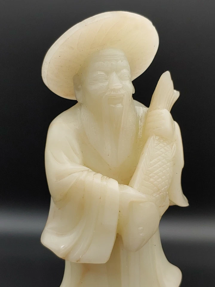 寿山石雕像 白芙蓉藕尖白 丰收渔翁 Escultura de piedra Furong blanca china estatua de pescadores Foto 3 de 4
